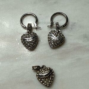 Juicy Couture Pave Heart Earrings and Necklace Pendant